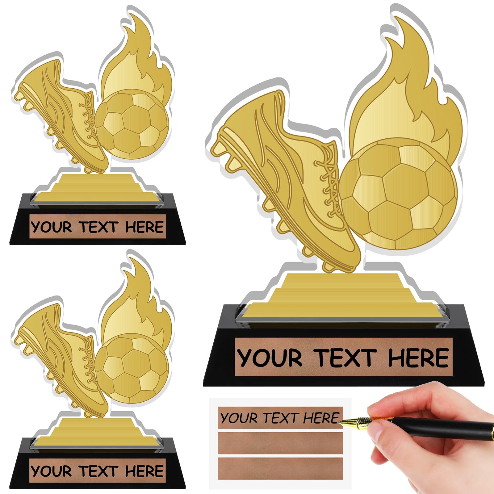 Photo 1 of Colingmill 3 Pcs Acrylic Soccer Trophy Award with Gold Stickers 5.3" Sports Contest Trophy Plaques Sports Trophy Prize Gift Team Participation Trophies for Competition Prize
