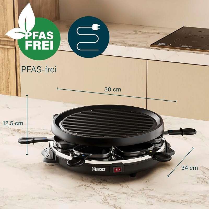 Raclette 6 Grill Party, 2–6 Personen, Steingrillplatte 30 cm, 800 W, Schwarz [162725]