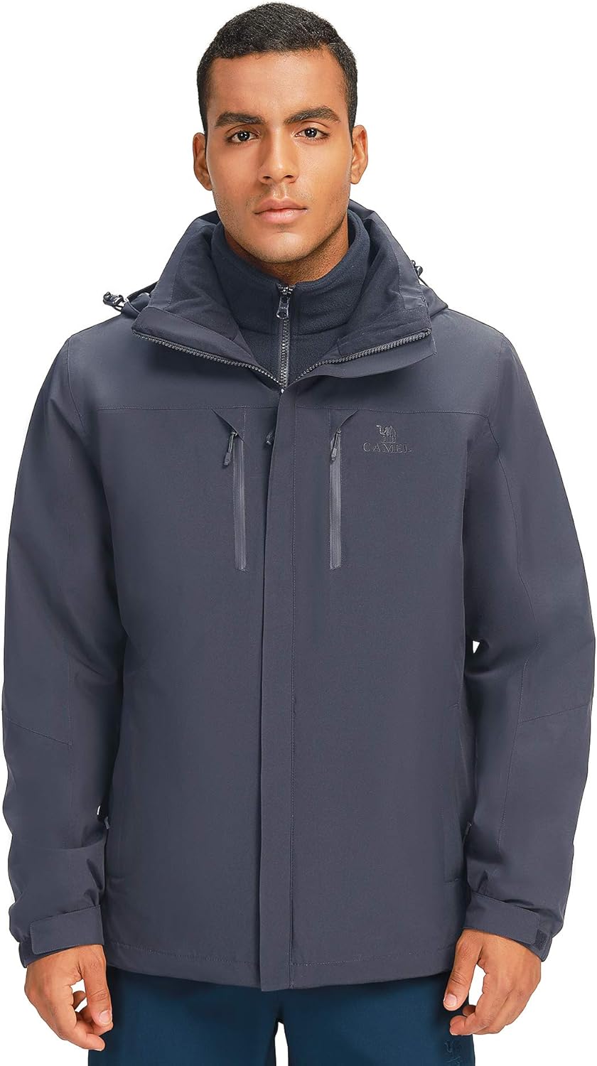 CAMEL Outdoor Jacket Men Winter Ski Jacket Windbreaker 3 in1 Hooded Rain Coat for Traveling Climbing Hiking 2.0: Clothing