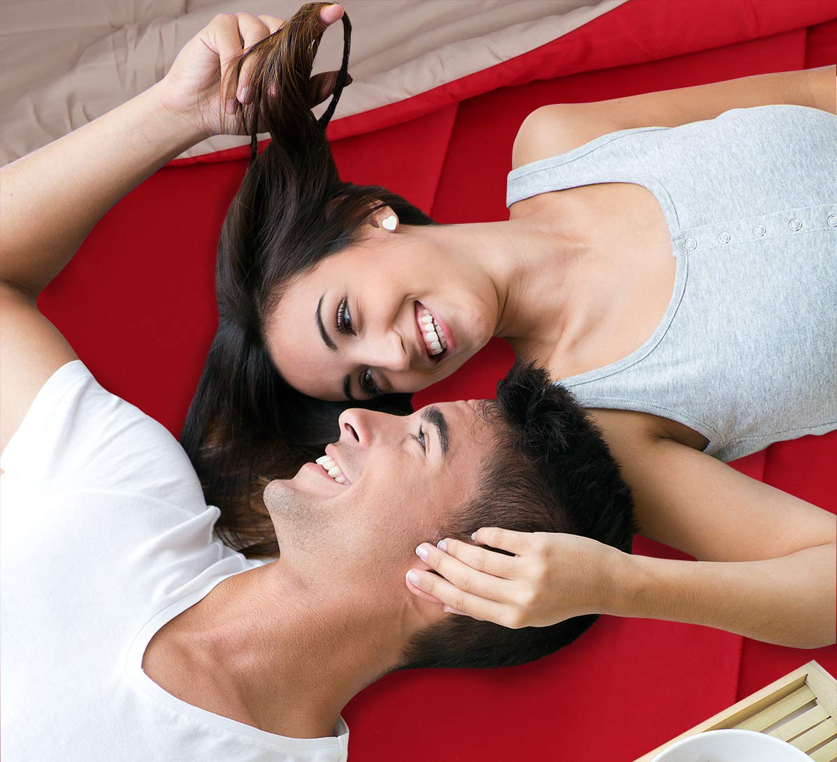 HONEYMOON HOME FASHIONS Queen Reversible Comforter Set, 3 Pieces, Red and Tan