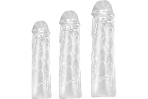 Super Stretchy Reusable Penis Sleeve Extender, 3PCS Clear Realistic Textured Enlargers Soft Adults Sex Toys for Men Couple