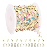 YOUBEIYEE 9.8 Feet Colorful Enamel Clover Jewelry Chains Bulk Gold Plated Brass Chain for Jewelry Making Fun Decoration Craft Chain