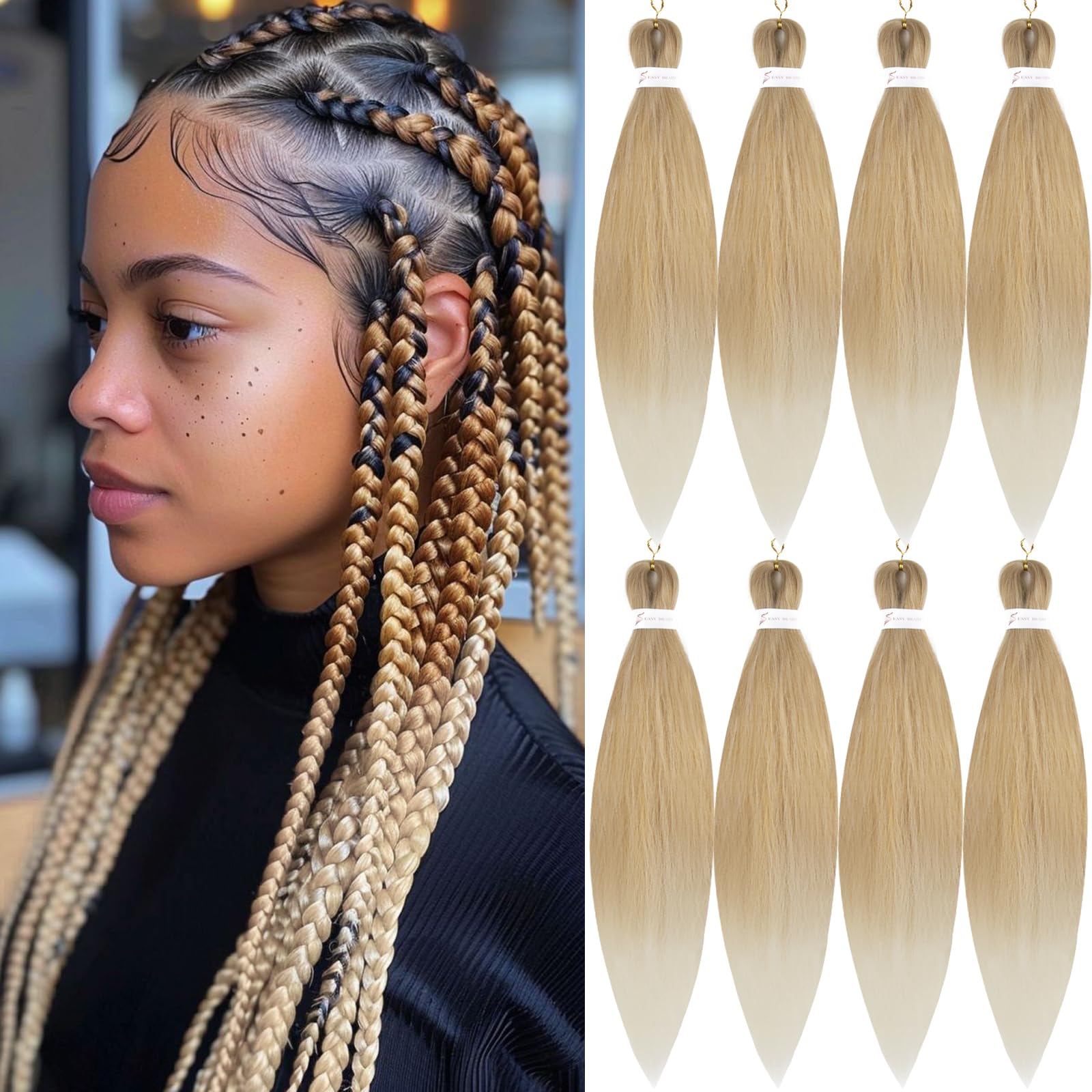 Pre-stretched Braiding Hair Professional Easy Crochet Braid Hair 26 Inch 8 Packs Hot Water Setting Soft Synthetic Braiding Hair Extension for Twist Senegalese Crochet Hair (26 inch, 27/613) — image 1