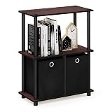 Furinno TURN-N-TUBE Storage Shelves, 3-Tier Toolless Book Shelf with Storage Bins, Display Shelf, for Organization and Storage, Living Room, Garage, Home Office, Dark Cherry