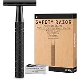 Matte Black Safety Razors for Men and Women, Reusable Single Blade Razor | with 10 Platinum Coated Double Edge Blades &amp; Blade Disposal Pouch, Smooth Close Comfort Shave, Eco-Friendly &amp; Plastic Free
