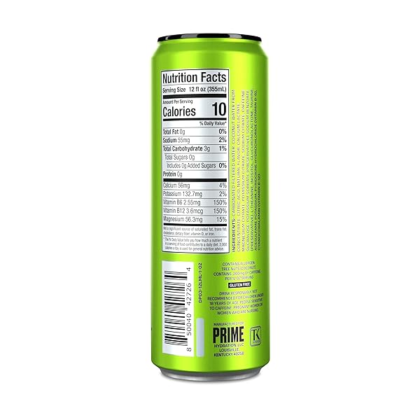 PRIME ENERGY LEMON LIME | ZERO SUGAR ENERGY DRINK | PREWORKOUT ENERGY | 200MG CAFFEINE WITH 355MG OF ELECTROLYTES AND COCONUT WATER FOR HYDRATION| VEGAN | GLUTEN FREE |12 FLUID OUNCE | 12 PACK