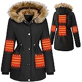 HEEKPEK Women's Heated Jacket Water-Repellent Winter Parka with Detachable Fur Collar, Fleece Lining Heated Coat