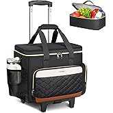 Ytonet Rolling Teacher Bag with Insulated Lunch Carrier, 15.6" Rolling Laptop Bag Women with Detachable Dolly, Large Roller Briefcase for Women Roller Tote Bags for Teacher Work Office Nurse Craft