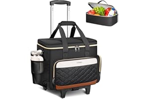 Ytonet Rolling Teacher Bag with Insulated Lunch Carrier, 15.6" Rolling Laptop Bag Women with Detachable Dolly, Large Roller Briefcase for Women Roller Tote Bags for Teacher Work Office Nurse Craft