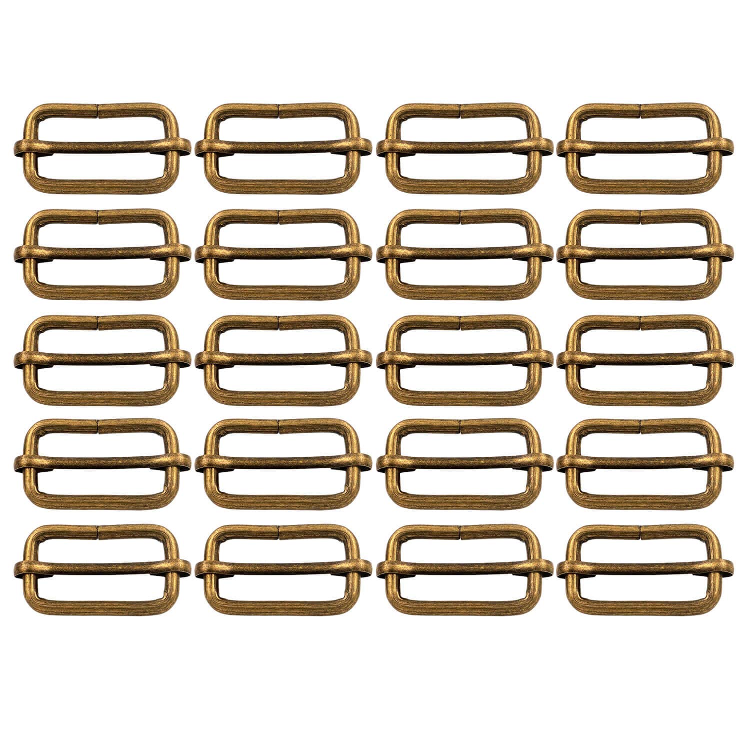 BIKICOCO Metal Slide Adjuster Buckle Tri-Glides with Movable Center Bar, for Straps, 1-1/4 x 5/8 Inch, Bronze, Pack of 20
