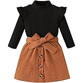 Coaturi Baby Girl Clothes Sets: 2 Piece Ruffle Sleeve Tops Mini Skirts Sets Fall Winter Outfits for Toddler 9 Months-5 Years