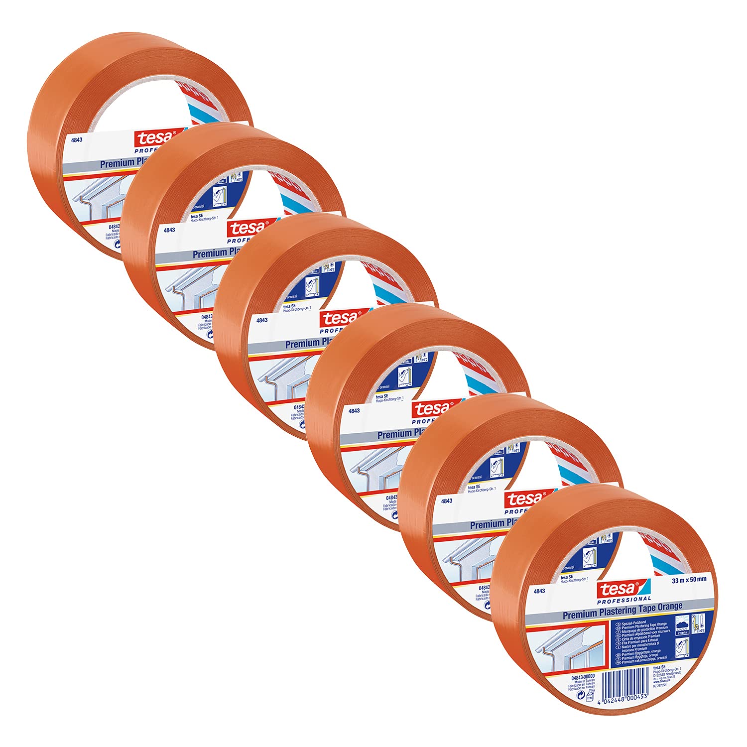 tesa 4843-00000-16 Outdoor Rough Surface PVC Exterior Masking Tape, Residue Free Removal, 33 m x 50 mm - 6 Rolls