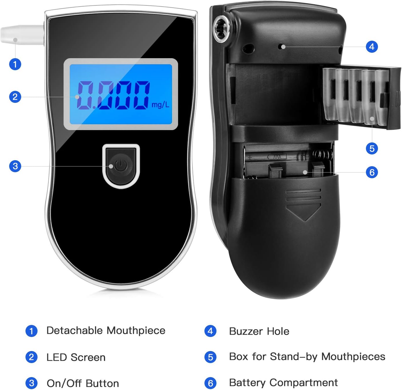 Etilometro Digitale Portatile Mayybei - Test Alcol Con 20 Boccagli E Display LCD - Foto 3