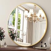 XRAMFY 30 Inch Round Mirror-Gold Circle Mirrors for Bathroom, Entryway | Modern Hanging Vanity Mirror for Livingroom, Wall Decor, Bedroom, Matte Gold Circle Decorative Wall Mirror