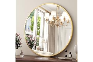 XRAMFY 24 Inch Round Mirror - Circle Mirrors for Bathroom, Entryway and Living Room Wall Decor, Modern Hanging Vanity Mirror, Matte Gold Circle Decorative Wall Mirror