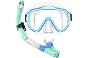 Seovediary Kids Snorkel Set, Anti-Fog Panoramic Tempered Glass Kids Snorkel mask, Anti-Leak Scuba Diving Mask with Mesh Bag, Dry Top Snorkeling Gear for Kids and Youth Age 4-16