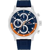 Tommy Hilfiger Men's Sporty Watch &ndash; Quartz Multifunction, Stainless Steel Case, Sunray Dial with Stick Indexes and CD-Textured Sub-Eyes, and Oversized Crown &ndash; Gift for Him
