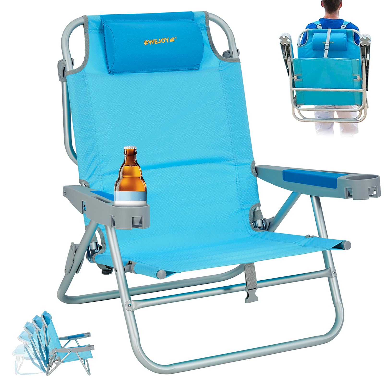 Photo 1 of #WEJOY Extra Wide Beach Chairs for Adults?Reclining 5 Adjustable Position Folding Beach Chairs with Cup Holder? Lightweight Aluminum Backpack Beach Chair with Padded headrest?500 LBS Heavy Duty