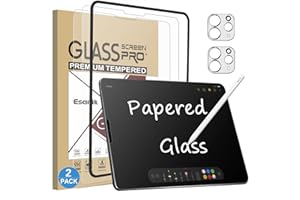 Esanik 2 Pack Like Paper Glass Screen Protector for iPad Pro 12.9 (2022/2021/2020/2018, 6th/5th/4th/3rd) with 2 Pack Camera L