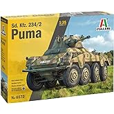 Italeri 6572 6572S 1:35 German SdKfz. 234/2 Puma 8-Wheel Faithful Replica, Model Building, Plastic Kit, Crafts, Hobby, Gluing, Model Kit, Assembly, Unpainted, Multi-Coloured