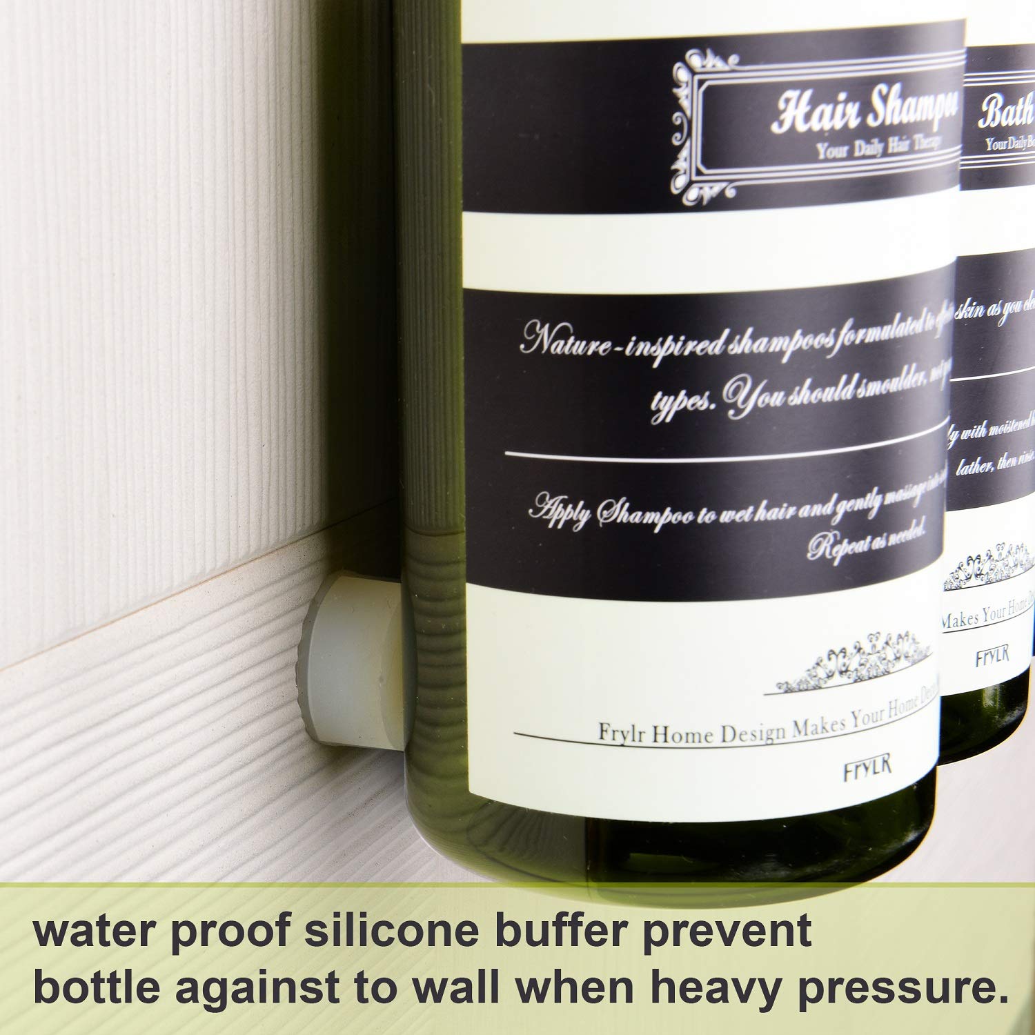 Frylr 3-Chamber Soap Dispenser (17.5 Oz) PET Plastic Bottles Water Resistant Sticker Without Drilling Wall Mount Shower Pump Dark Green Refillable Drip-Free