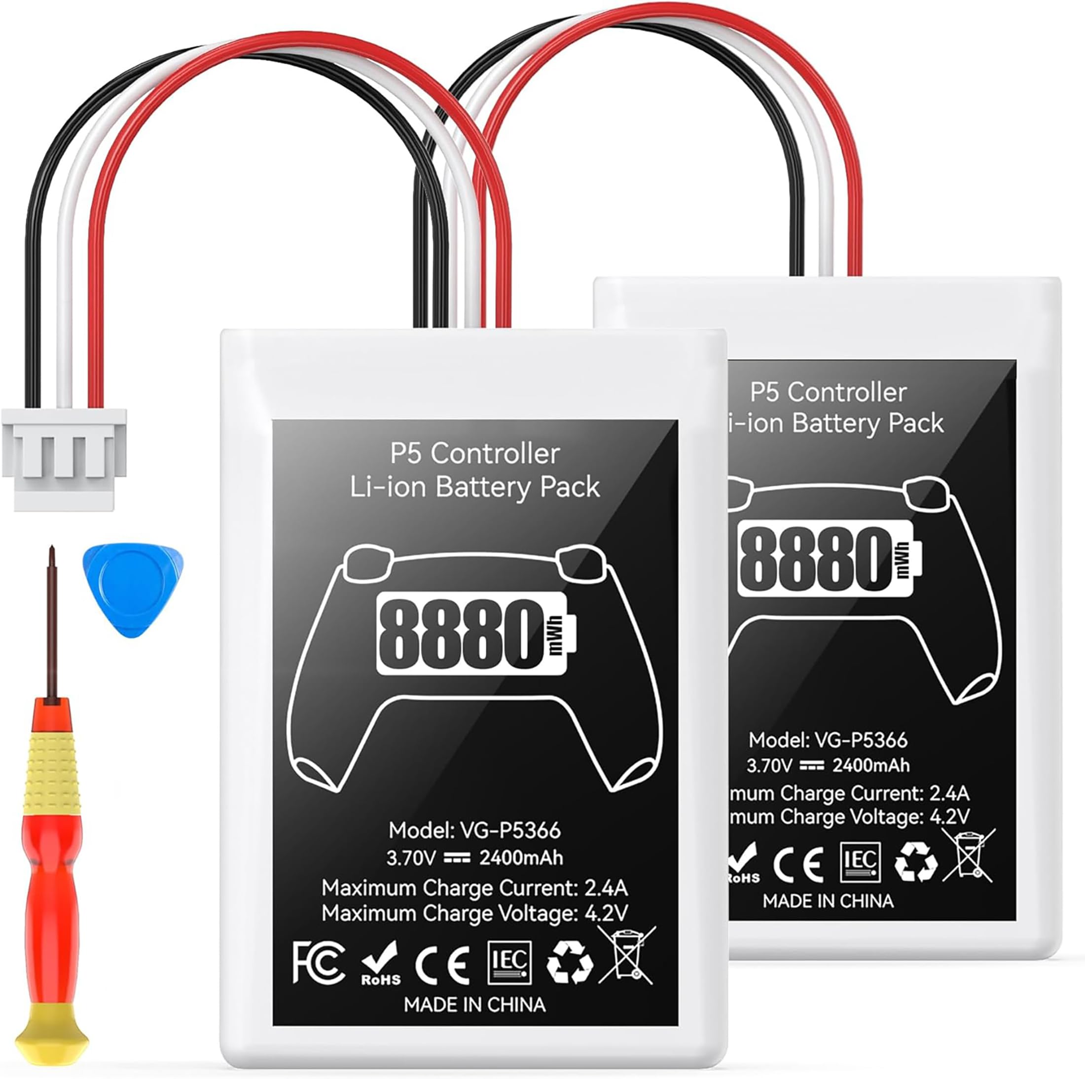 Kosker PS5 Controller Battery Pack, 2 Stück 8880mWh Li-Ionen Akku mit hoher Kapazität für Sony PS5 Controller CFI-ZCT1W, 53% mehr Ausdauer (Kapazität), Sicherer PS5 Controller Akku Ersatz