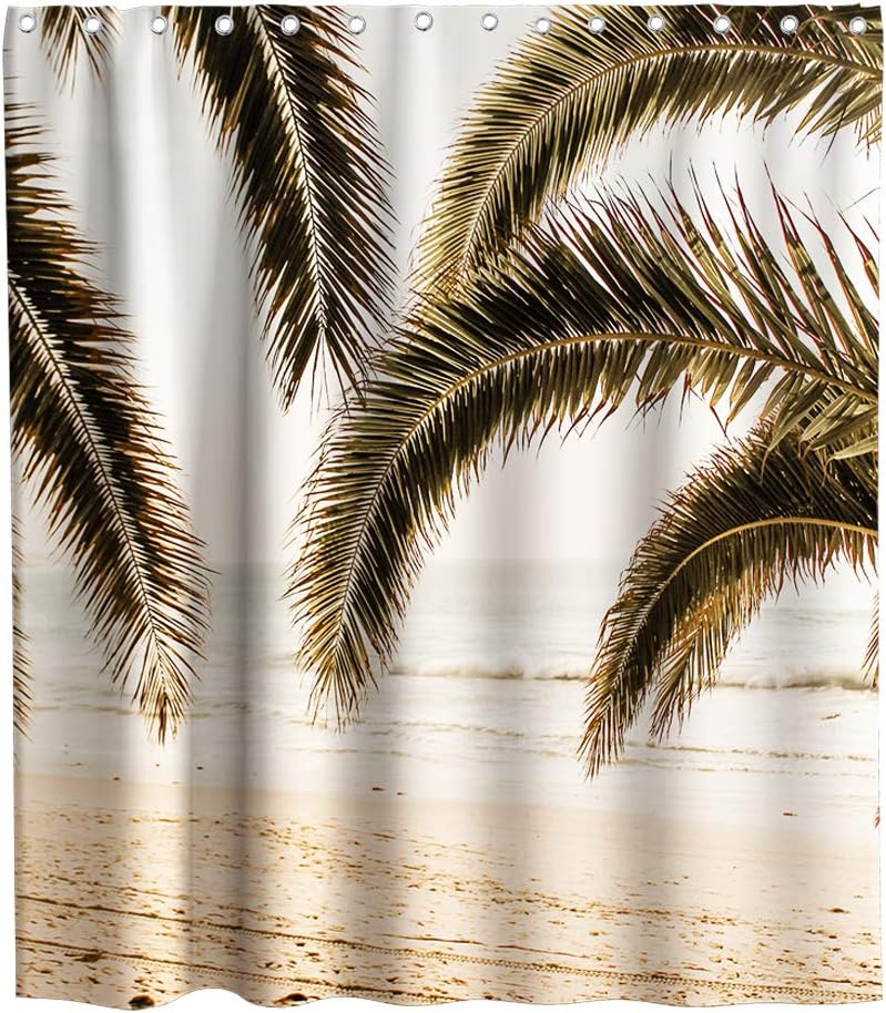 Amazon Com Palm Leaves Beach Shower Curtain Tropical Theme Cloth Fabric Ocean Bathroom Decor Sets With Hooks Waterproof Washable 72 X 72 Inches Brown And Grey Beige Home Kitchen