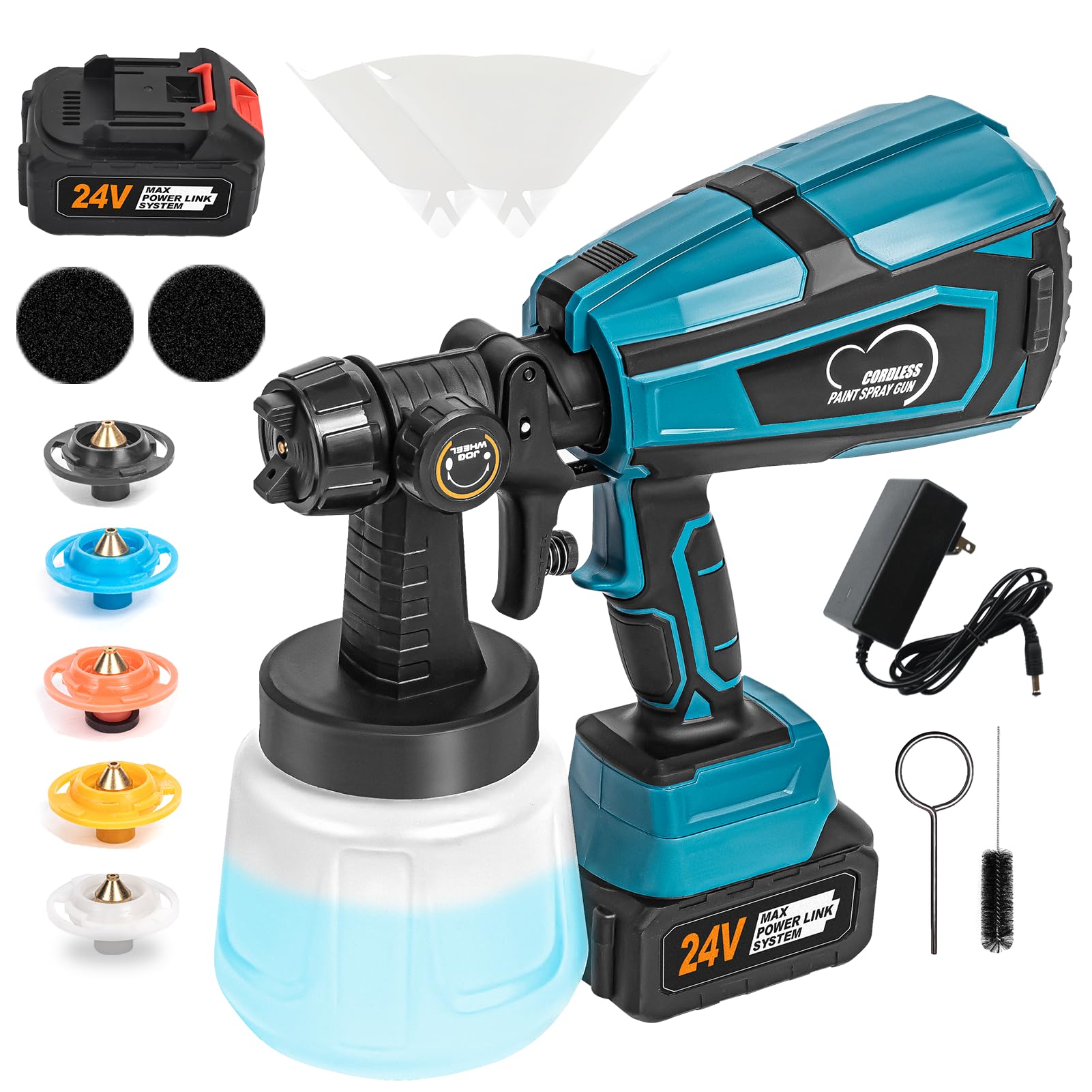 Photo 1 of Cordless Paint Sprayer, HVLP Electric Spray Paint Gun, 2000mAh Batteries, 6 Copper Nozzles & 3 Spray Patterns, Easy to Clean, for Furniture/Cabinets/Fence/Walls/Door/Garden Chairs etc (A Battery)