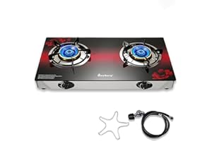 BesNerg 2 burner propane stove two burner, Portable Tempered Glass Auto Ignition Gas Cooktop, Suitable for Outdoor/Camping/RVs