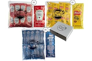 CMC Products - 75 Total Packets / 25 Count of each - Heinz Ketchup, French's Mustard, & Kraft Real Mayo - Condiment Packets in CMC Products Food Safe Bags and storage box, Bundle packaged by CMC Products (25 each), Ketchup, Mustard, & Mayo)
