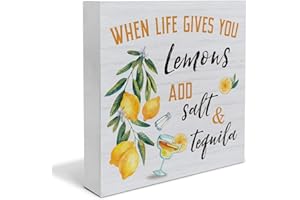 YIDOU Fresh Lemons Wood Box Sign Decor Desk Sign Lemon Quote Wooden Box Block Sign Rustic Home Kitchen Bar Shelf Wall Decoration