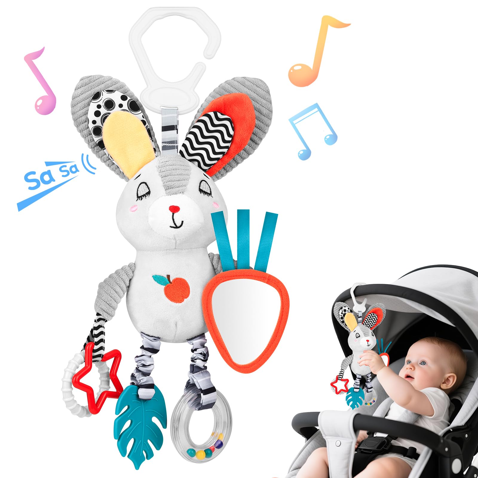 MPQMPQ Baby Toys 0-6 Months,Newborn Essential Hanging Pram Toys for Babies 0-6 Months Infant Sensory Pushchair Car seat Toys for Baby Girls and Boys Gift (Bunny)