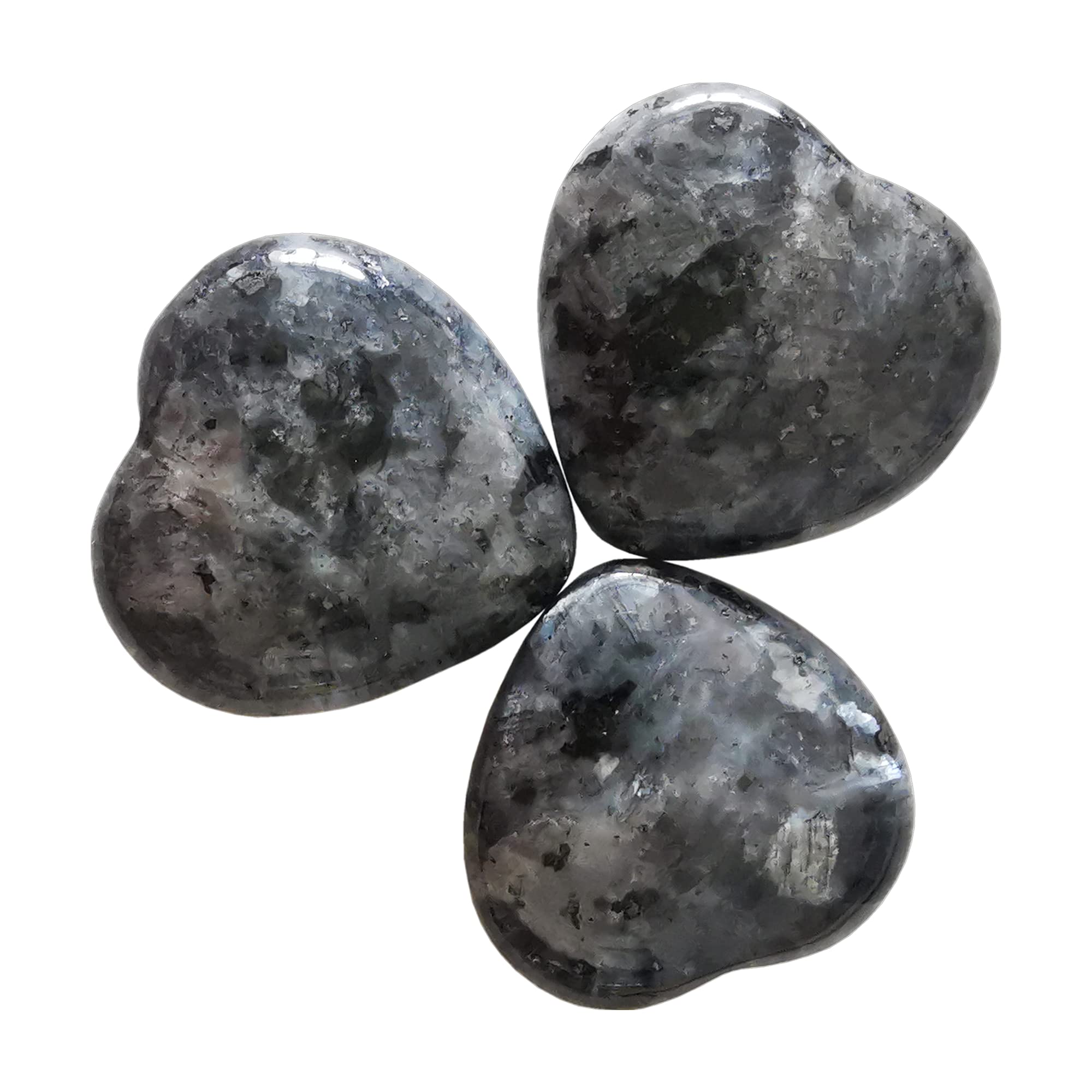 Manekieko 3 Pcs Natural Black Labradorite Pocket Palm Thumb Healing Crystal Heart Love Worry Stones,25mm Reiki Balancing Crystal and Healing Stones