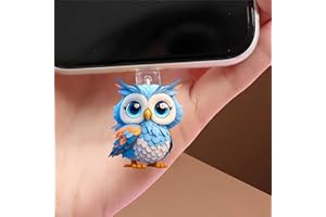 Blue Owl with Big Eyes Dust Plug Acrylic Charms for electronic products,Type-C Charging Port Dust Plugs Pendant Compatible wi