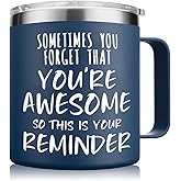 NOWWISH Inspirational Coffee Mug for Men, 14oz Vacuum Insulated Stainless Steel Cup, You Are Awesome Gift for Husband, Boyfriend, Dad - Navy Blue