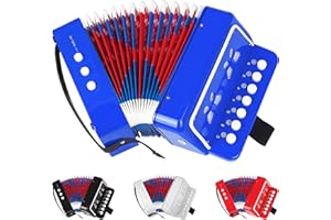 AZEAM Kids Accordion,Toy Accordion for Kids Ages 3 5 9 7 10 12 Child Children Toddlers Beginners Mini Accordion Musical Instrument 10 Keys Button Small for Boy Girls Christmas（Blue）