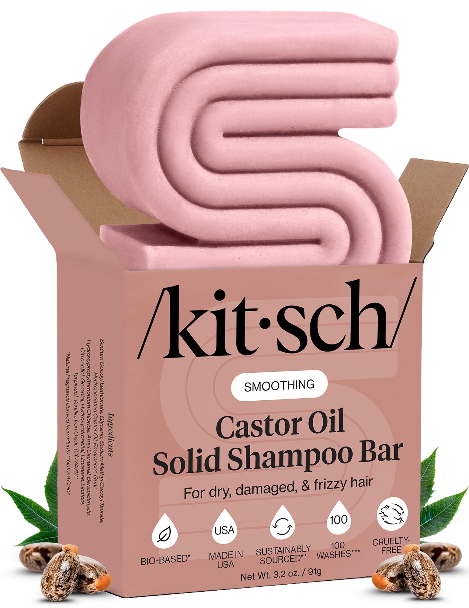 Kitsch Shampoo Bar Castor Oil – Solid Bar Shampoo for Hydration, Strengthening and Moisturizing, Organic Castor Oil for Dull & Dry Hair, Vegan, Paraben-Free, Hair Care - 3.2 oz — image 1