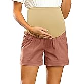 Maacie Maternity Shorts Cotton Comfy Casual Shorts with Pockets Over Belly