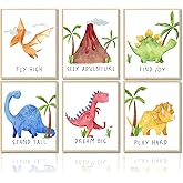 Dazzlewall Watercolor Dinosaur Wall Decor Poster Motivational Quotes Wall Poster for Nursery Kids Room Decor 8x10 in Unframed Set of 6