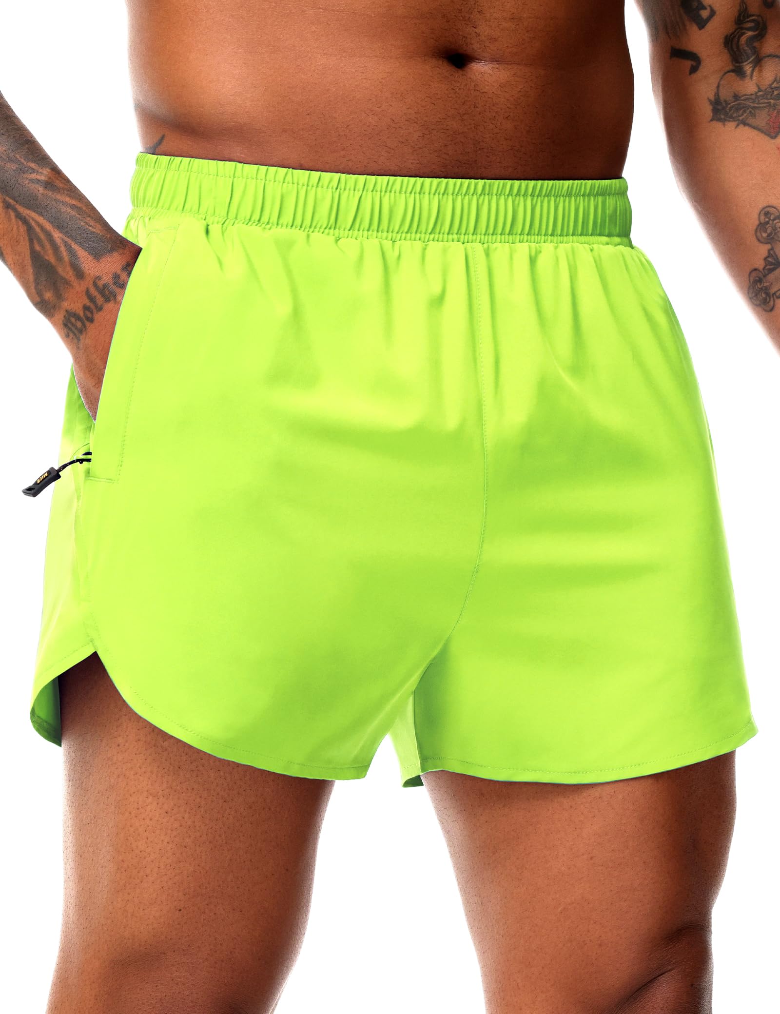 Photo 1 of *Minor Damaged - Check clerk notes*
MIER Mens 3 Inch Running Shorts with Brief Liner Dry Fit Gym Athletic Workout Exercise Shorts with Zipper Pocket, Neon Green M