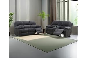 Dekmxas Fabric Recliner Sofa Set in 2 Pieces Living Room Furniture Sets Modern Loveseat Couch Set Manual Reclining Sofa Set with Cup Holders/Storage Console for Living Room/Rv Car (Grey,Sofa+Loveseat)