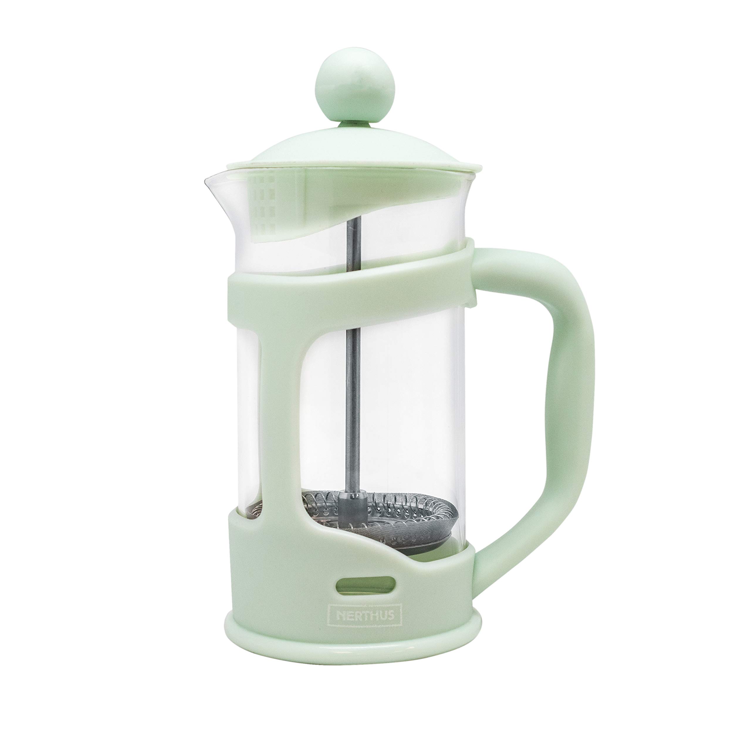 Nerthus FIH 794 French Plunger Coffee Maker, PP/Borosilicate Glass/SS, Green, 350 ml