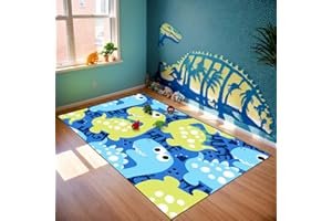 WJLBKGU Dinosaur Rug, Kids' Playful Blue Cartoon Dinosaur Area Rug, 4' x 3' (Rectangular)