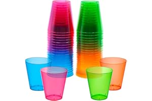 Party Essentials Hard Plastic 2-Ounce Shot/Shooter Glasses, 40-Count, Assorted Neon