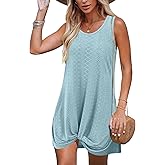 BKRIVE Swimsuit Coverup Summer Dresses for Women Vacation Essentials Eyelet Crew Neck Loose Sleeveless Twisted Dresses
