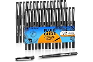 VEESA Felt Tip Pens Black, Medium Point (0.7mm), 32 Pack Felt Tip Markers for Writing, Journal, Planner Coloring, Note Taking, School Supplies for Teachers & Students