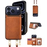 OCASE Compatible with iPhone 17 Pro Max Crossbody Wallet Case with Card Holder, PU Leather Zipper Handbag Phone Purse with RFID Blocking Kickstand Wrist Strap Lanyard 6.9 Inch, Brown