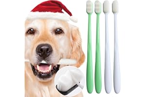 MoonyMars Dog Toothbrush Kit 4 Pack, Ultra Soft Dog Tooth Brush for Medium to Large Dogs & Cats, Pet Tooth Brushing Kit for Easy Dental Cleaning, Soft Bristles, 2 Green Wave Head & 2 White Flat Head