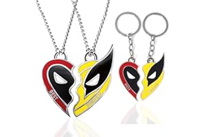 Axiulirun Best Friends Half Heart Necklace Alloy Pendant Jewellery with Superhero Friendship Necklace Half Heart Superhero Key buckle，Couples Key ring for Birthday Gifts (4PCS)