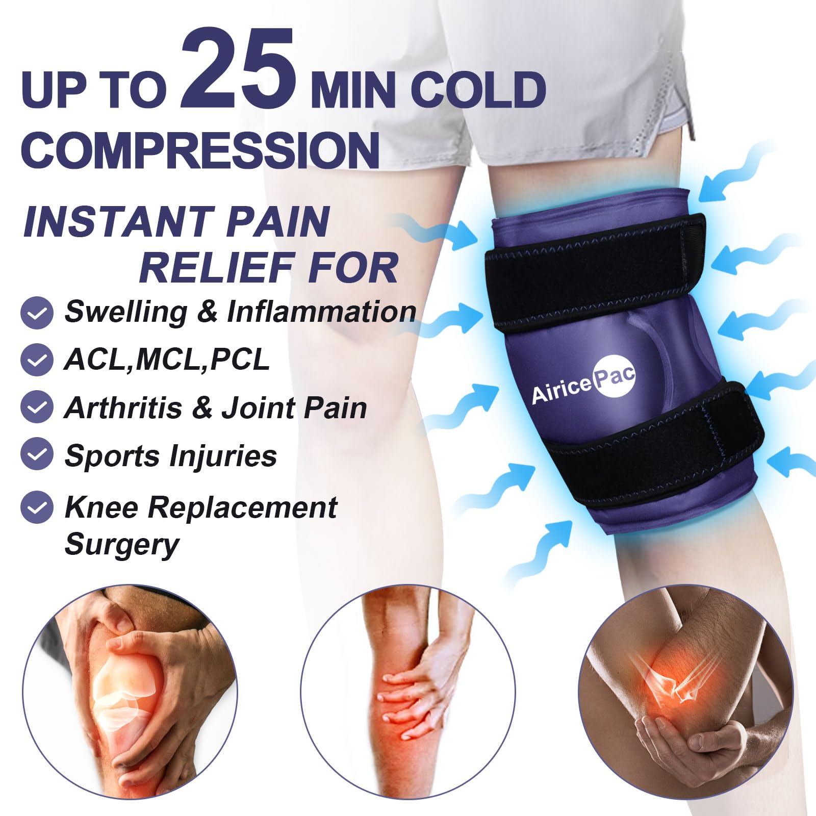 Ice Pack for Knee Pain Relief, Reusable Gel Ice Wrap for Injuries, Swelling, Knee Replacement Surgery, Cold Compress Therapy for Arthritis, Meniscus Tear and ACL, Blue